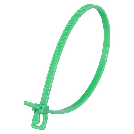 Cable Tie, 6 in L, 1.40 in Max Bundle Dia., Green, Nylon 6/6, 18 lb Strength, 100 PK