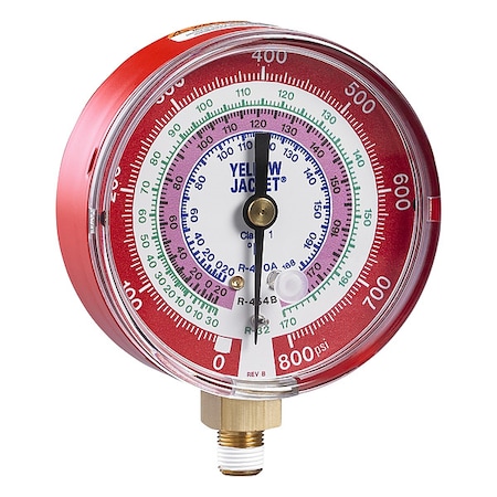 Test Gauge, 3 1/8 in Dia, Red, 800 psi