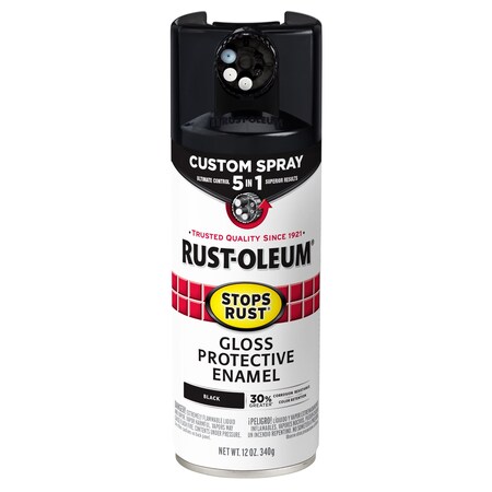 Rust Preventative Spray Paint, Black, Gloss, Solvent, 12 Oz