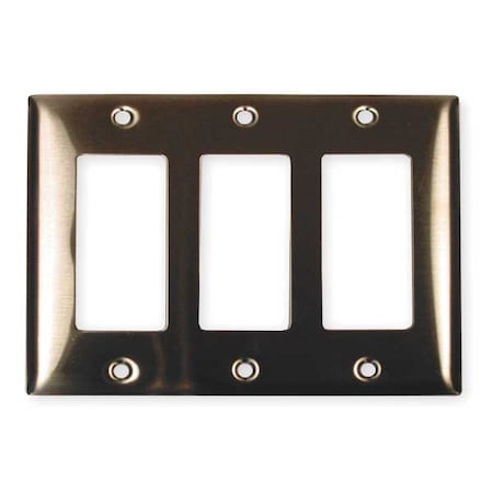 Rocker Wall Plates and Box Cover, Number of Gangs: 3 Stainless Steel, Brushed Finish, Silver