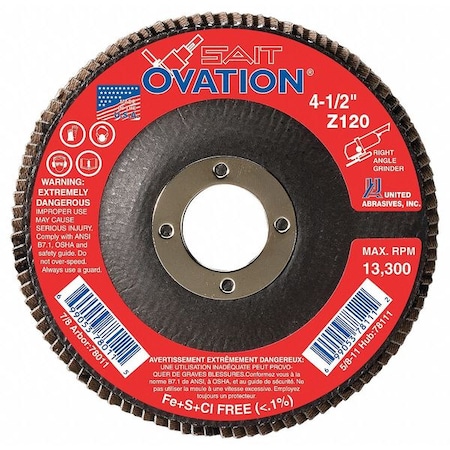 SAIT 78028 Ovation High Density Fiberglass Backed Flap Disc (Type 27) 5" x 7/8", 60 Grit
