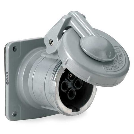 Watertight Pin & Sleeve Receptacle, 100 A, 600V AC/250V DC, Single Phase, 2 Pole, Style 2 Grounding