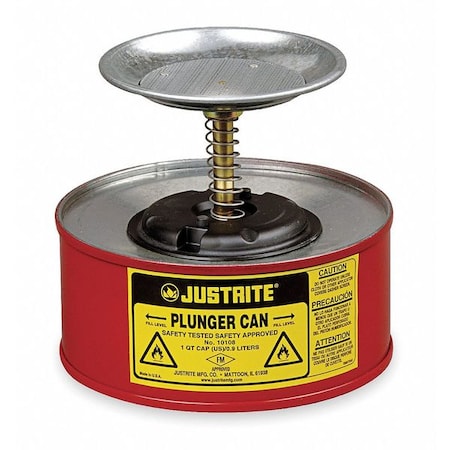 Plunger Can, 1 Quart Can Capacity, Galvanized Steel, 5 in Dasher Plate Diameter, Red, FM Approved