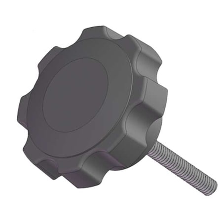 Fluted Knob with Screw, 3/8-16 Thread Size, 1.00"L, Steel
