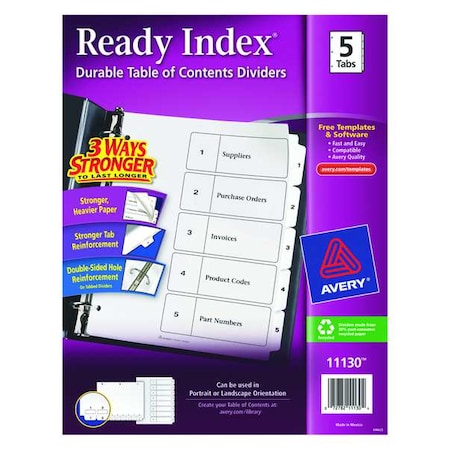 Avery Ready Index Table of Contents Dividers 11130, 5-Tab Set
