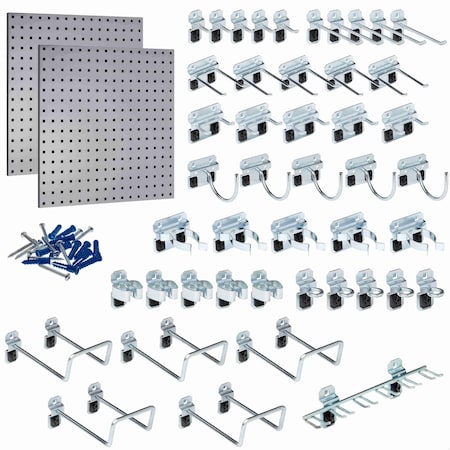 46 pc LocHook Assortment W/ (2) 24" W x 24" H Gray 18-Gauge Steel Square Hole Pegboards