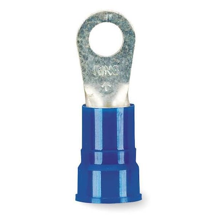 Ring Terminal, 3/8 in Stud Size, 6 AWG, 1,000 V, Nylon Insulated, Blue, Crimp Termination Only