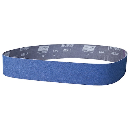 Sanding Belt, 1 in W, 42 in L, Coated, Zirconia Alumina, 50 Grit, Coarse, BlueFire R821P, Blue