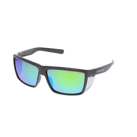 Swagger (SR2), Safety Glasses, Anti-Fog & Anti-Scratch, Green Mirror Lens, Charcoal Frame, 1 PR