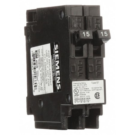 Miniature Circuit Breaker, Q Series, 15/15A, 1 Pole, 120V AC, 10kA at 120V AC