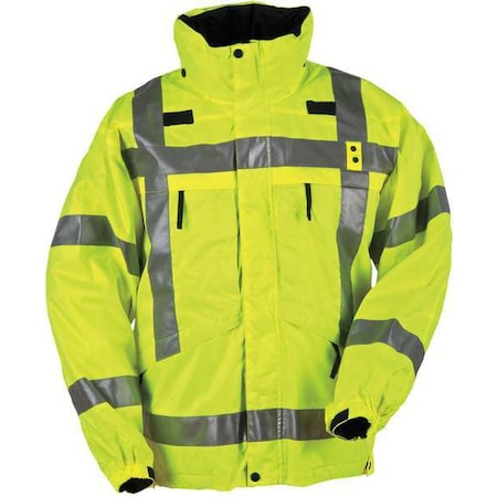 Hi-Vis Rain Parka, 100% Polyester, Reflective Yellow, XL