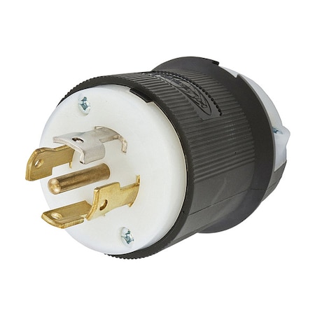 Locking Plug, L21-30P, 30 A, 120/208V AC, Three Phase, 4 Pole, Screw Terminals, Black, White