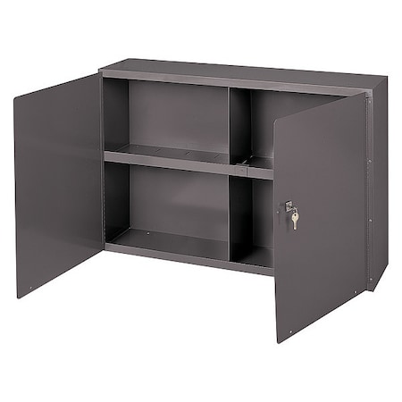 Shelving Storage Cabinet, 22-1/4 in H, 33-3/4 in W, 8-1/2 in D, Swing, Keyed, Gray, 1 Shelves