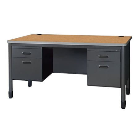 Mesa Steel Double Pedestal Teacher's Office Desk 60'' x 30'', Medium Oak