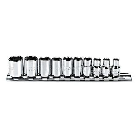 1/4" Drive Socket Set, SAE, 10pcs, Socket Set, Chrome,3/16" to 9/16",SAE