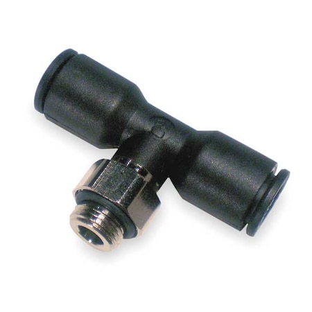 Push-Fit Tee Fitting, 4mm Tube Size, Fiberglass-Reinforced Nylon, Black, 10 PK