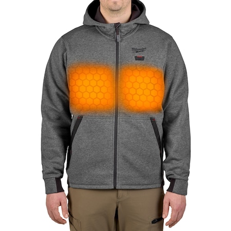 Men's Heated Hoodie, Up to 8 hours Time, Zipper Closure, Gray, Size 2XL