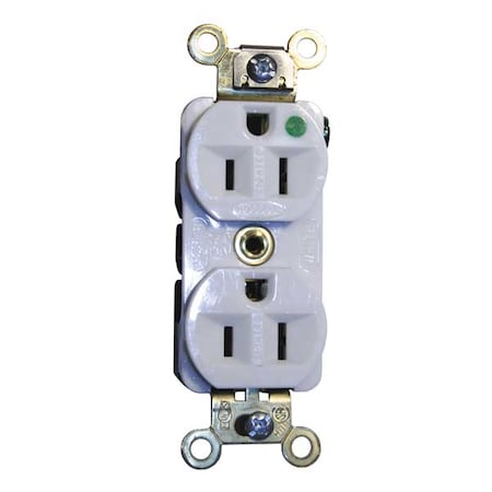 Duplex Straight Blade Receptacle, 5-15R, 15 A, 125V AC, 2 Pole, 3 Wire, Flush Mount, Grounded