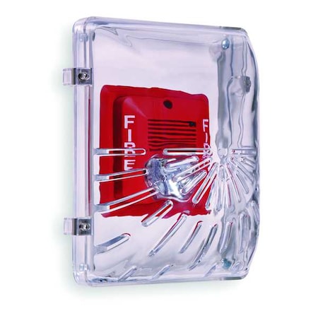Audible and Strobe Guard, Polycarbonate, Flush Mount, 6 1/2 in W x 8 1/2 in H x 4 in D, Clear