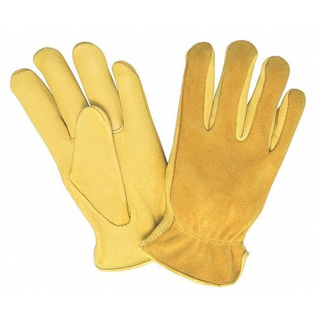 Leather Drivers Gloves, Slip-On, Keystone Thumb, Gunn Cut, Gold, L 12 PK