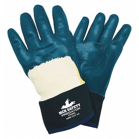 Chemical Resistant Gloves, Nitrile, 11 in L, Back: Natural; Hem: Blue, L, 12 PK