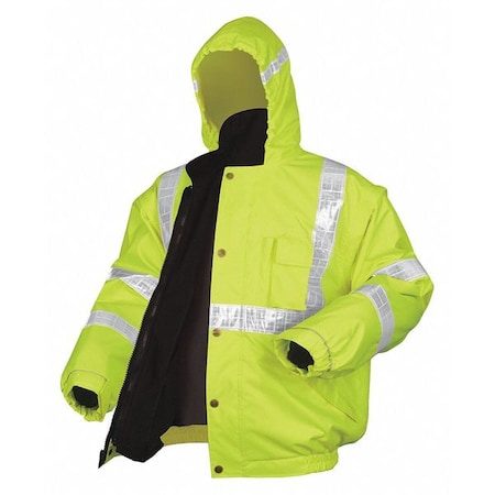Hi-Vis 4-in-1 Bomber Jacket, Polyurethane/Polyester, Class 3 Type R, Fluorescent Lime, 4XL
