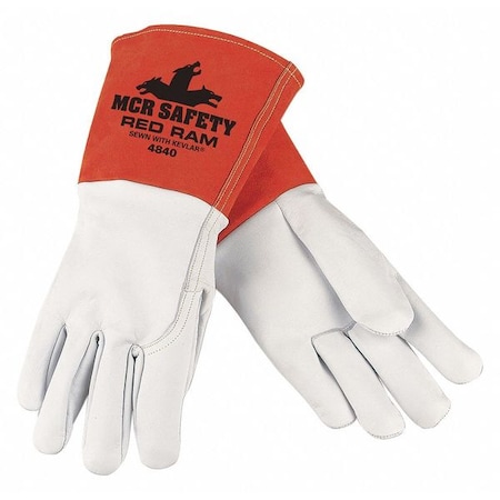 Red Ram Welding Gloves, Gauntlet Cuff, Straight Thumb, Premium Goatskin, S, 12 PK