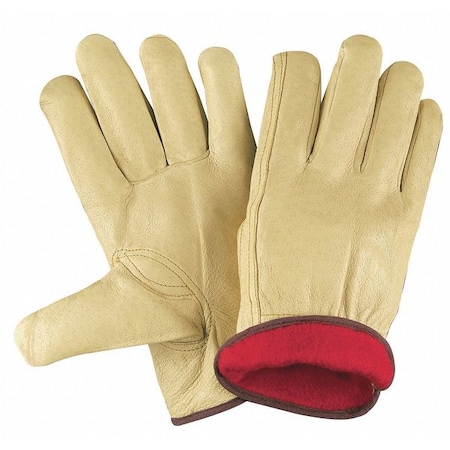 Leather Drivers Gloves, Pigskin, Shirred Slip-On, Keystone Thumb, Gunn Cut, Beige / Beige, M 12 PK