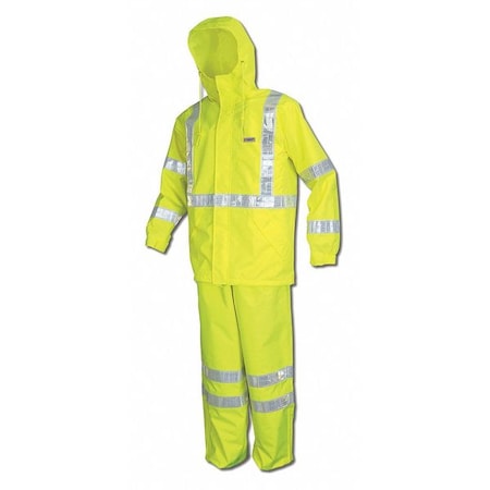 Hi-Vis Rain Jacket, Polyurethane/Polyester, Class 3 Type R, Fluorescent Lime, 2XL
