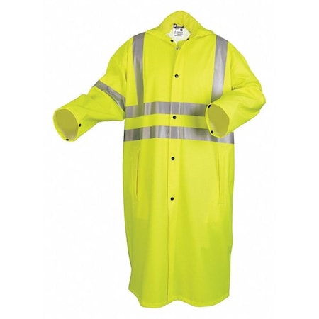 Unisex Hi-Vis Long Raincoat, PU/Cotton Poly Blend Stretch, Type R, Xl