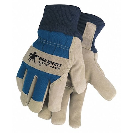 Leather Gloves, Pigskin Palm, Knit Cuff, Beige, 12 PK