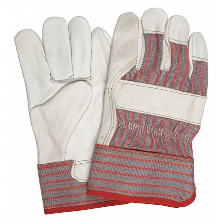 Leather Gloves, Cowhide, Safety Cuff, Wing Thumb, Full Finger, Beige, XL, 12 PK