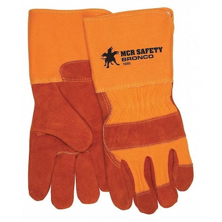 Leather Palm Gloves, Gauntlet Cuff, Wing Thumb, Large, 12 PK
