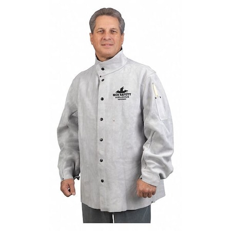 Welding Jacket, Cowhide, Cowhide, 78 in Length, Gray, 3XL
