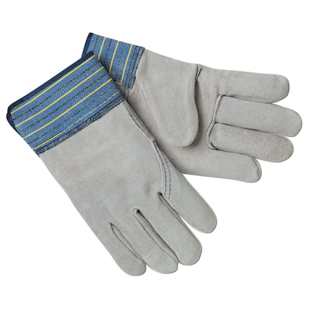Leather Gloves, Cowhide, Safety Cuff, Wing Thumb, Full Finger, Gray, M, 12 PK