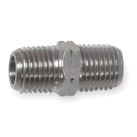 Hex Nipple Nickel Plated Brass Hex Nipple, 1/4 in Male NPT X 1/4 in Male NPT