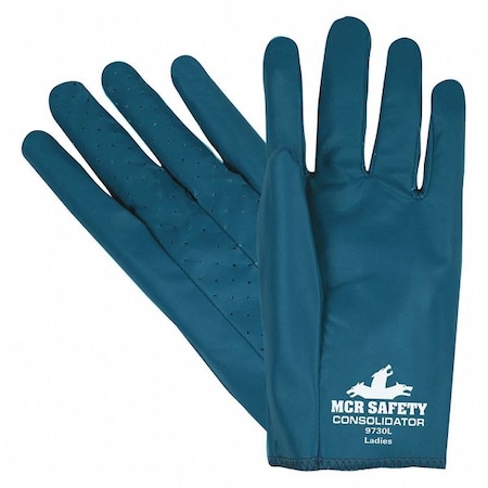 Coated Gloves, Nitrile, Smooth Finish, Full, Not Rated Abrasion Level, Blue, L 12 PK