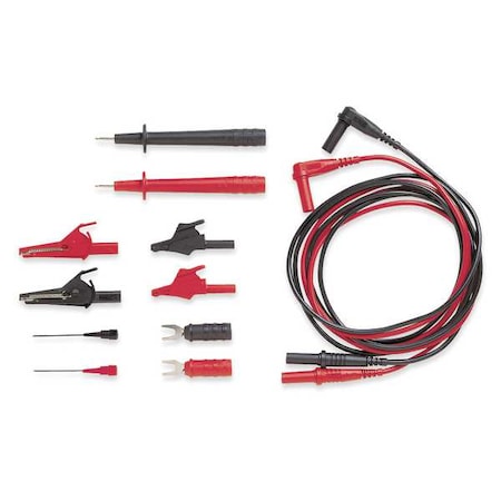 Electrical DMM Test Lead Kit, Right Angle Banana Plug, 4 ft., Silicone, Black, Red