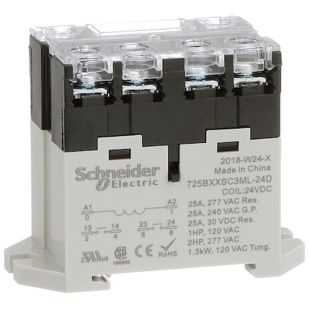 DIN Rail & Top Flange, Enclosed Power Relay, Square, 25 A, 6 Pins, Screw