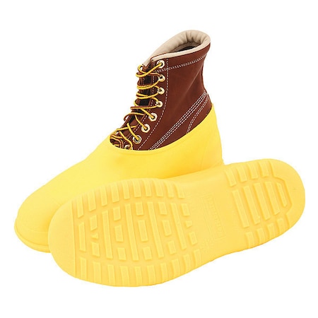 Overshoes, Plain Toe, PVC, 5 in Height, Pull On Closure, Cleated Sole, Yellow, 2XL