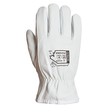 Leather Drivers Gloves, Goatskin, Shirred Slip-On, Keystone Thumb, Gunn Cut, White, M 1 PR