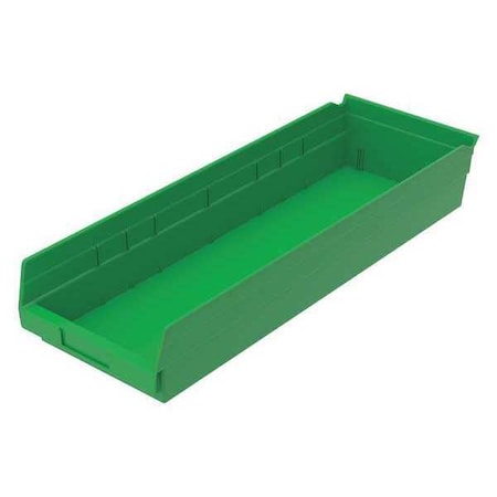 Shelf Storage Bin, Plastic, Green, 4 in H, 8 3/8 in W, 23 5/8 in L