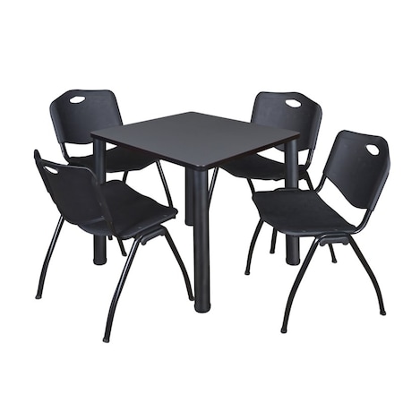 Kee Square Table & Chair Set, Wood, Metal, Plastic Top, Grey