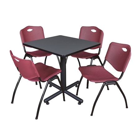 Kobe Square Table & Chair Set, Wood, Metal, Plastic Top, Grey
