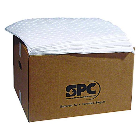 Sorbent Pad, 19 gal, 15 in x 19 in, Oil, White, 100 PK