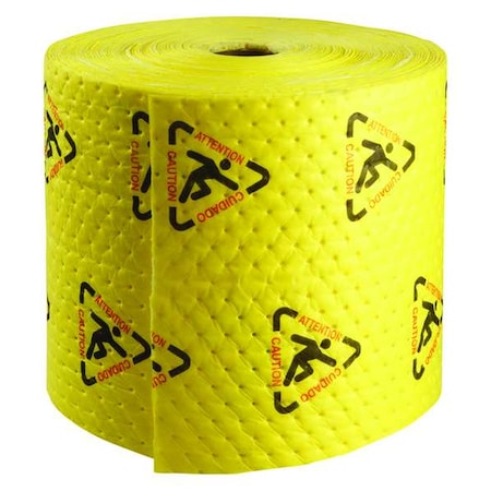 Sorbent Roll, 20 gal, 15 in x 300 ft, Harsh Chemicals, Black, Red, Yellow, Polypropylene