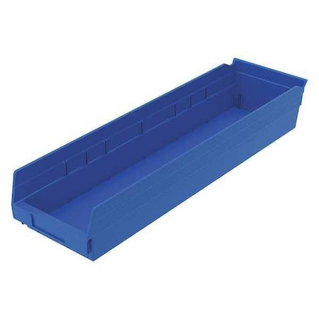 Shelf Storage Bin, Plastic, Blue, 4 in H, 6 5/8 in W, 23 5/8 in L