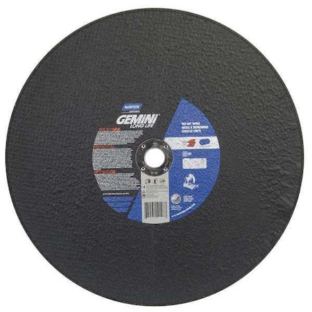 Abrasive Cut-Off Wheel, Type 1, 16 in Dia, 0.0938 in Thick, 1 in Arbor Hole Size, Aluminum Oxide