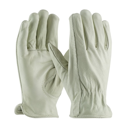 Leather Drivers Gloves, Cowhide, Shirred Slip-On, Keystone Thumb, Gunn Cut, Beige, XL 12 PK