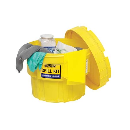 Spill Kit, 11 gal Volume Absorbed per Kit, 31 gal Capacity, Drum, Yellow, 36